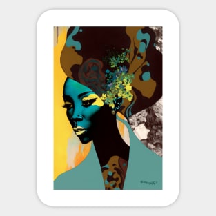 Woman with flowers in her hair. Sticker